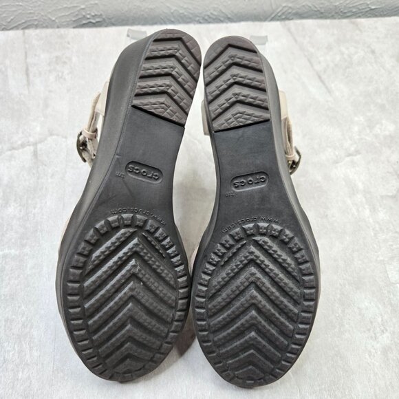 Crocs Ankle Strap Wedge Sandals 9 Taupe Open Toe Strappy Retro Comfort Platform - Picture 7 of 12